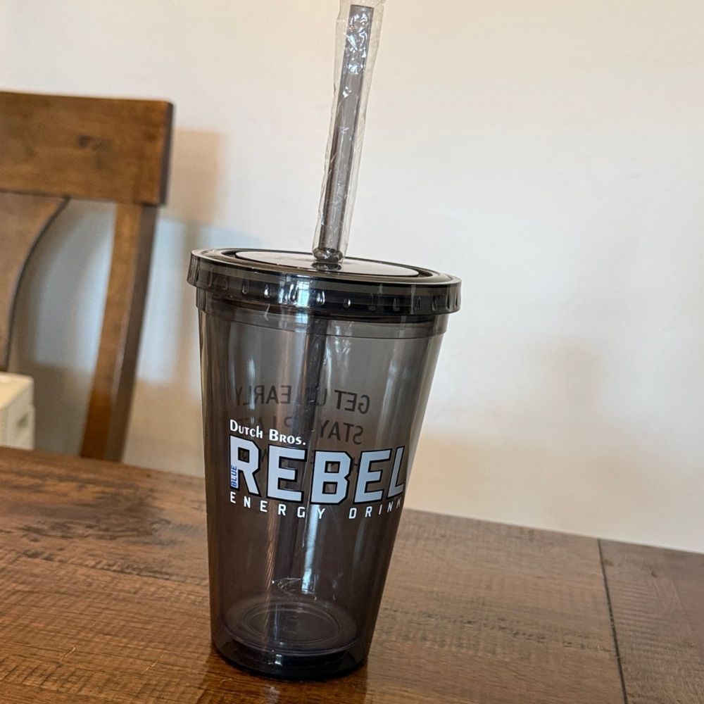 Dutch Bros Gray Rebel Energy Tumbler with Straw